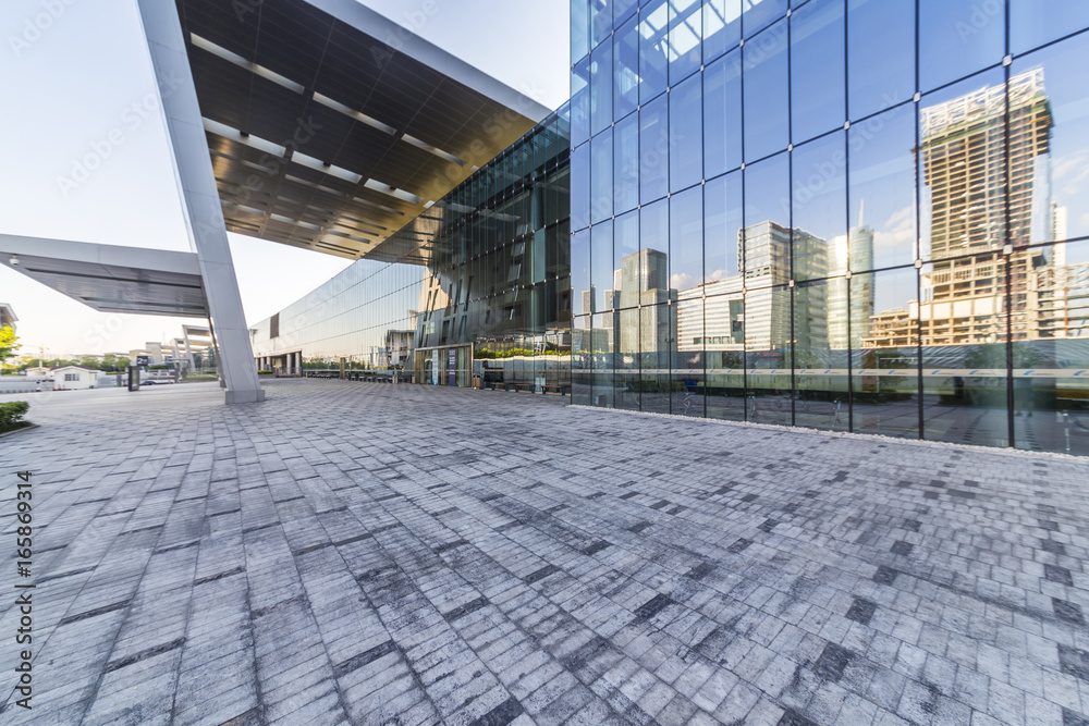 Fototapeta premium Empty floor with modern business office building 