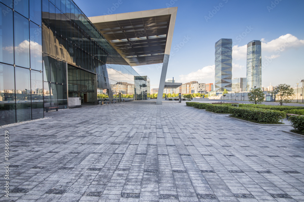Fototapeta premium Empty floor with modern business office building 