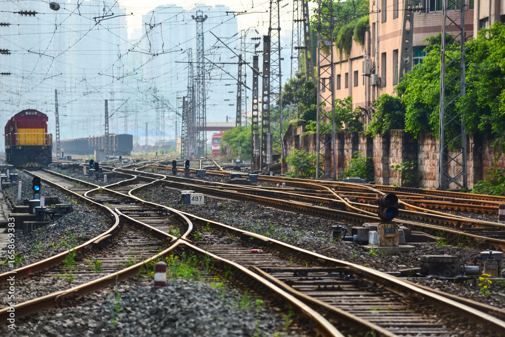 Fototapeta premium The train is on the railway