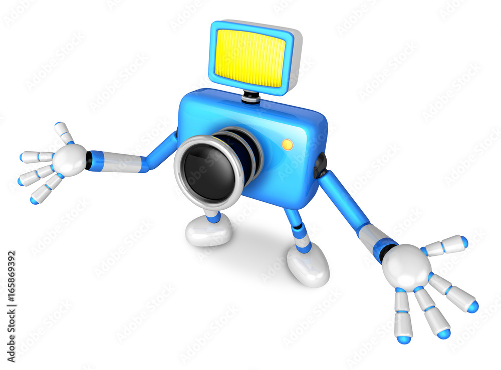 Nonsense blue Camera Character stretched out both hands. Create 3D Camera Robot Series. Nonsense blue Camera Character stretched out both hands. Create 3D Camera Robot Series.