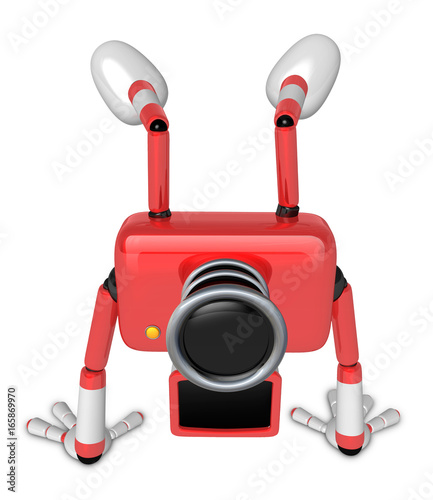 A Red Camera Character on handstanding. Create 3D Camera Robot Series.