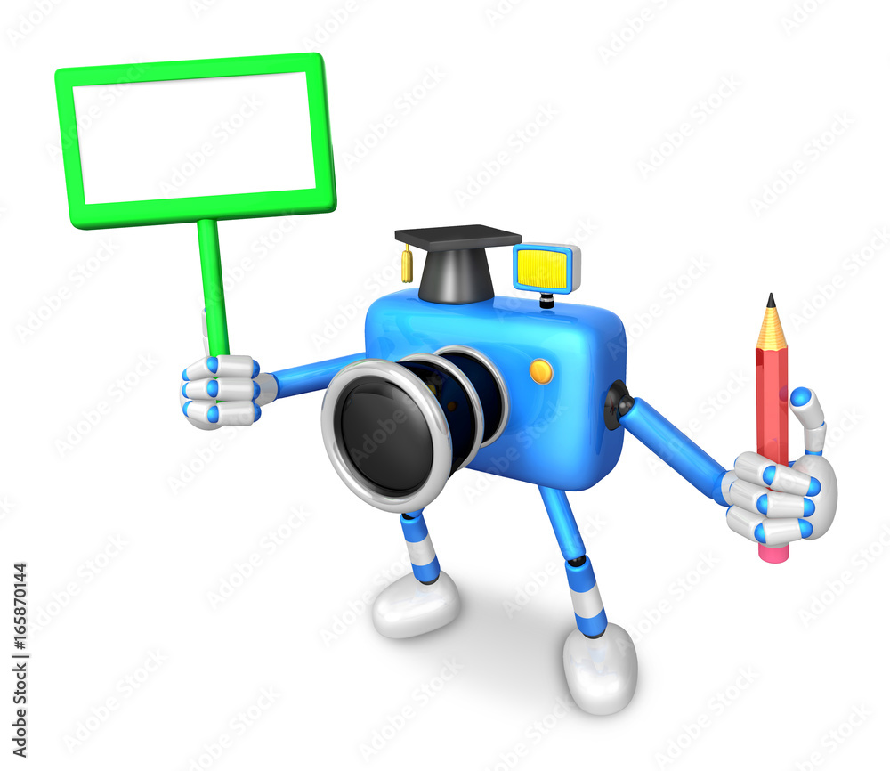 The left hand Holding the board Doctor Blue Camera Character. The right hand grasp pencil. Create 3D Camera Robot Series. The left hand Holding the board Doctor Blue Camera Character. The right hand grasp pencil. Create 3D Camera Robot Series.