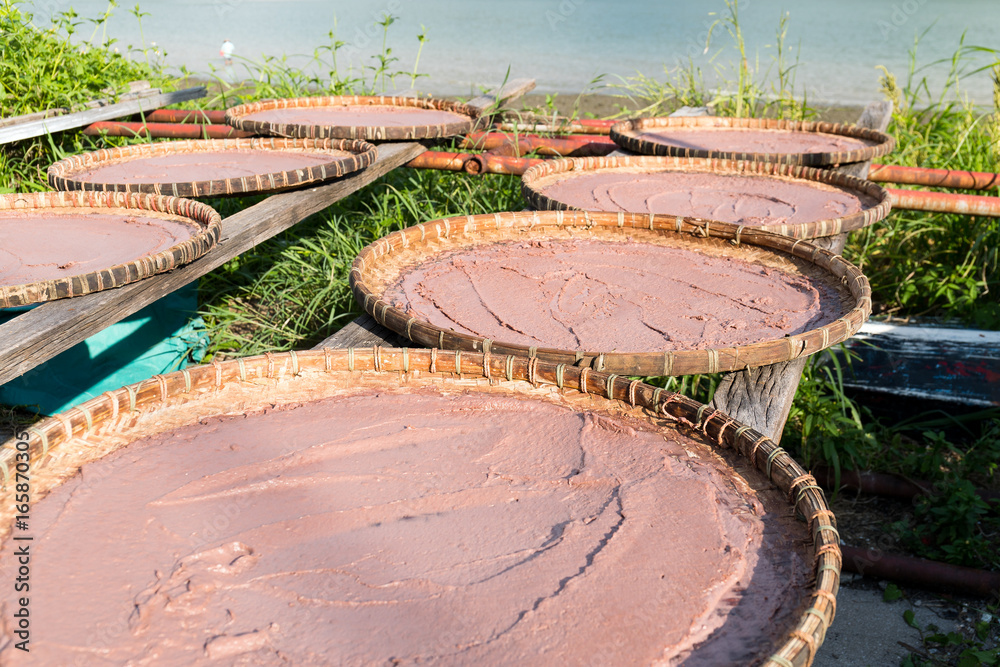 Fototapeta premium Shrimp paste in basket at Tai O village