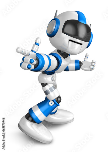 Blue robot character Pointing toward the front