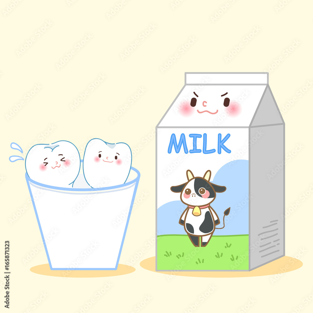 cartoon tooth with milk cartoon tooth with milk