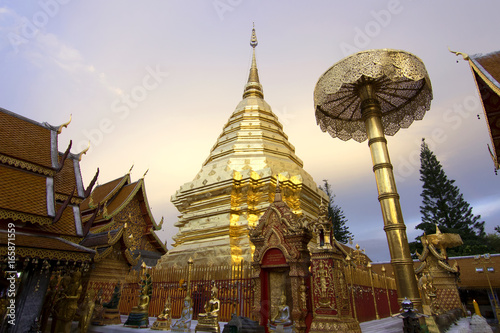 Wat Phra That Doi Suthep temple golden pagoda in Chiang Mai , Thailand. © apisitwilaijit29