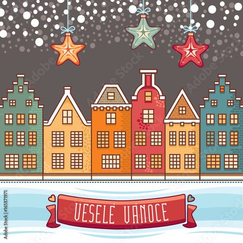 Vesele Vanoce. Christmas message. Lettering composition with phrase on Czech 