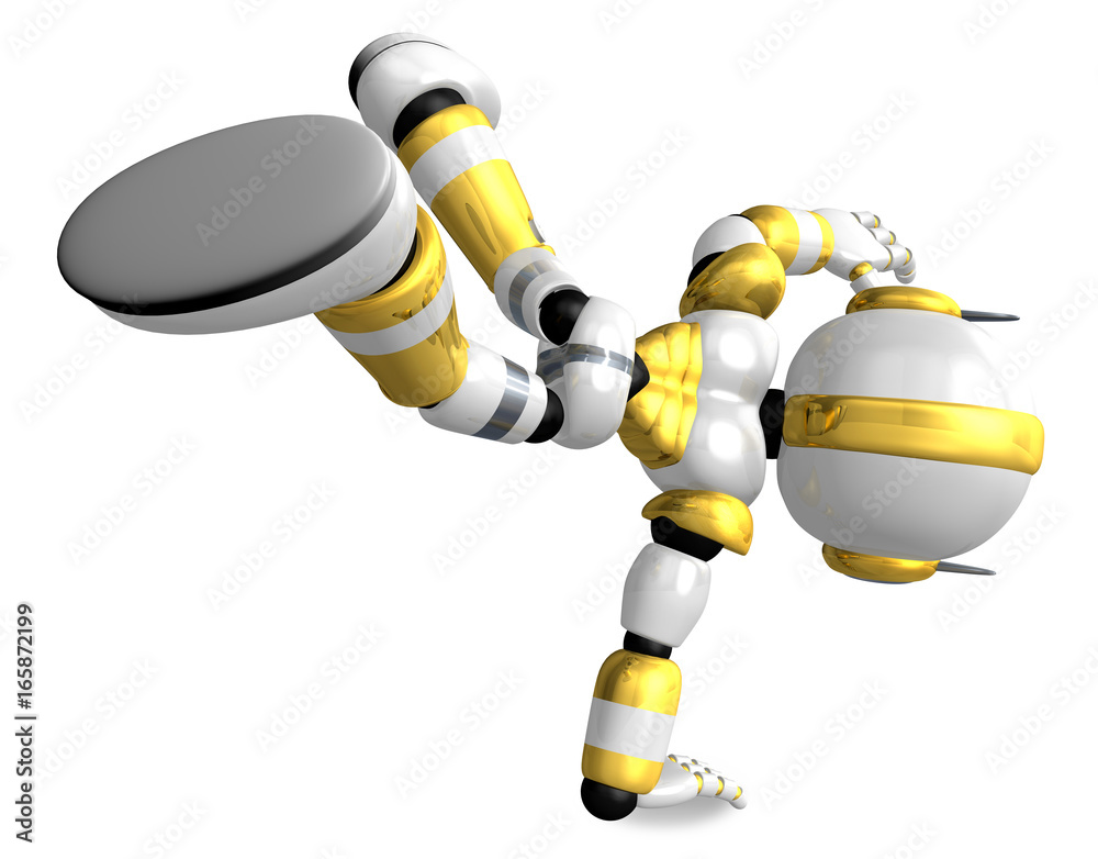 Gold Robot Character dancing is an intense dance with one arm. Create 3D Humanoid Robot Series. Gold Robot Character dancing is an intense dance with one arm. Create 3D Humanoid Robot Series.