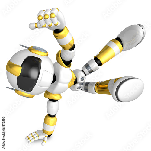 Vigorously dancing gold robot. 3D Robot Character