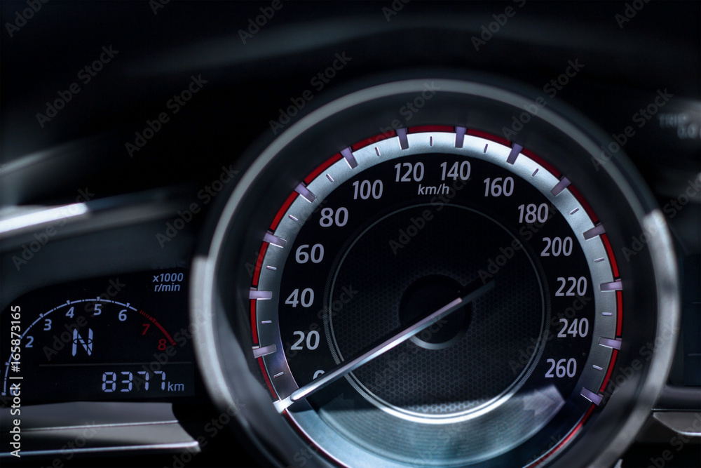 car dashboard speedometer close up