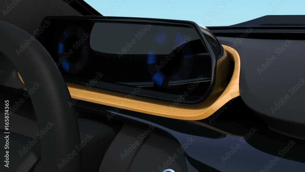 Demonstration of start engine of autonomous car. 3D rendering animation. Demonstration of start engine of autonomous car. 3D rendering animation.