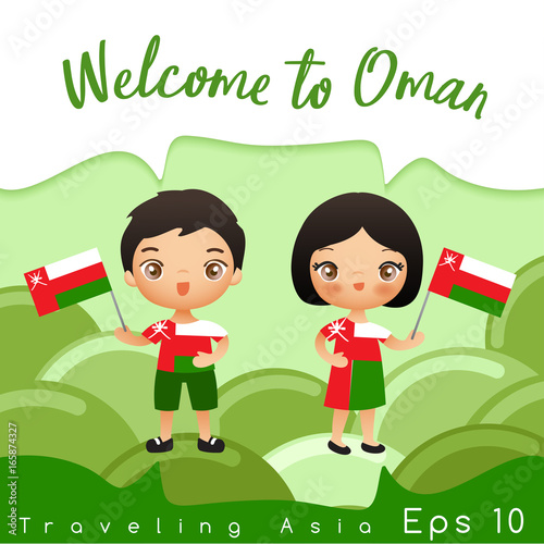 Boy and girl with national flag : Vector Illustration