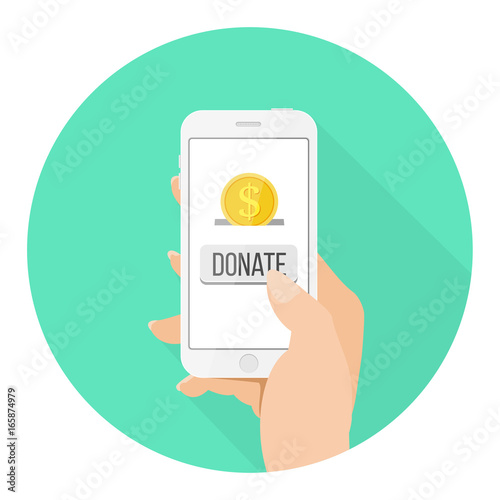 Online Spende via Smartphone Flat Design Vektor Grafik Illustration Icon