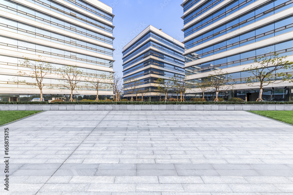 Fototapeta premium Empty floor with modern business office building 