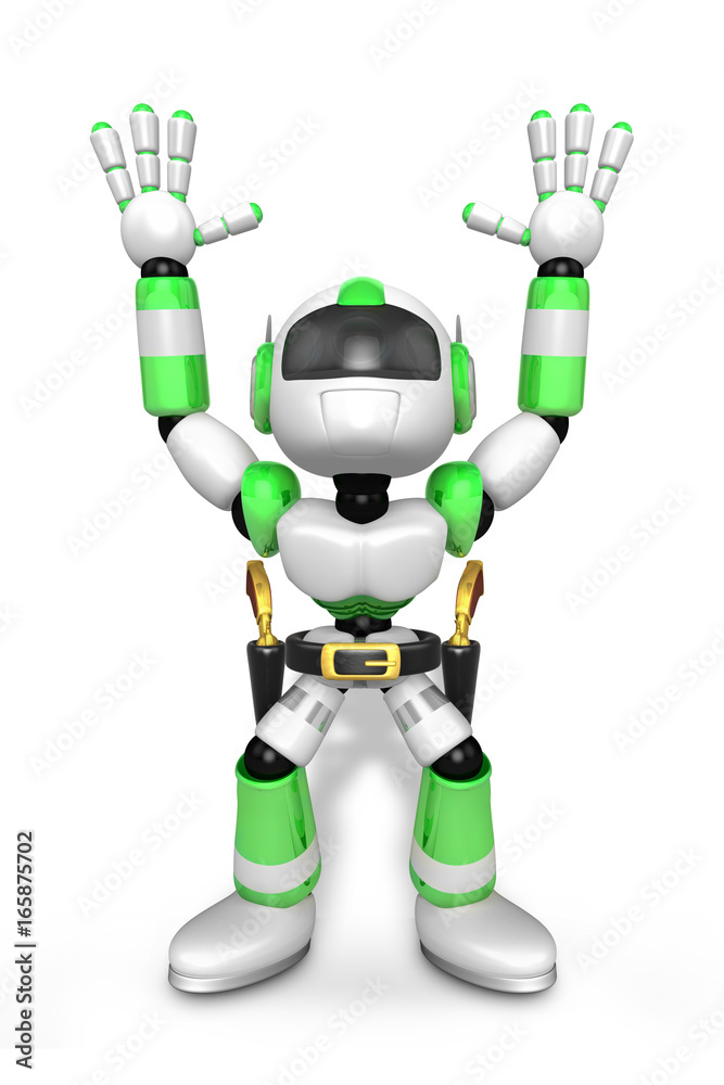 3D Green cowboy robot with both hands in a gesture of surrender. Create 3D  Humanoid Robot Series. Stock Illustration | Adobe Stock