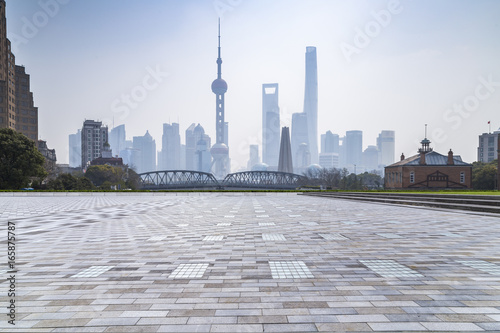 Photography Empty floor with modern business office building