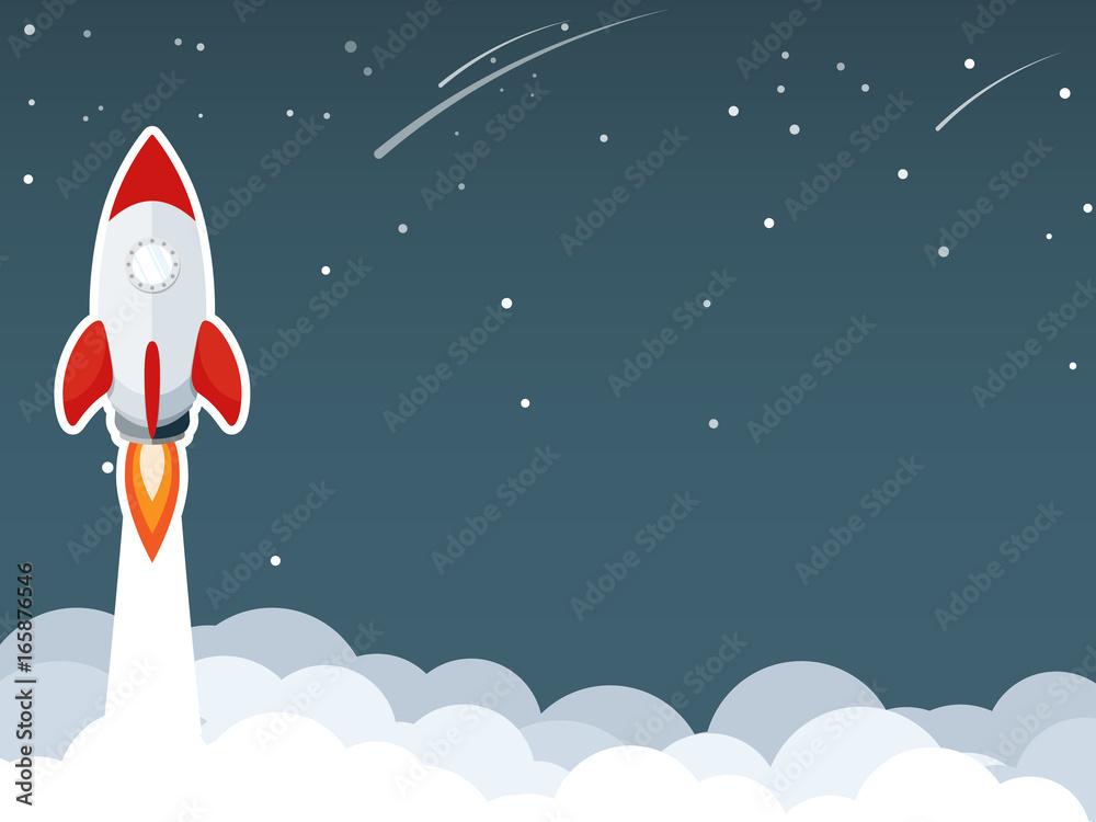 rocket launch sky cloud galaxy space meteor flat vector rocket launch sky cloud galaxy space meteor flat vector