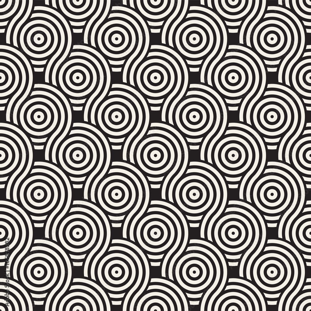 Vector seamless geometric pattern composed with circles and lines. Modern stylish rounded stripes texture. Repeating abstract background
