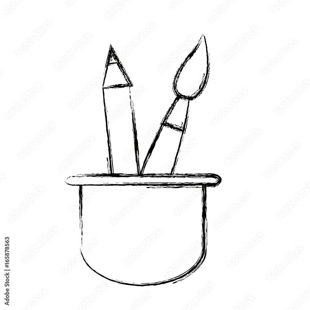 cup with writing utensils pen brush in flat design style cup with writing utensils pen brush in flat design style