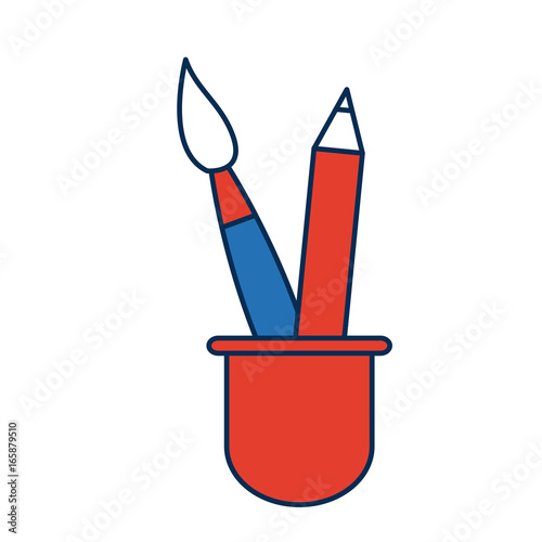 cup with writing utensils pen pencil in flat design style