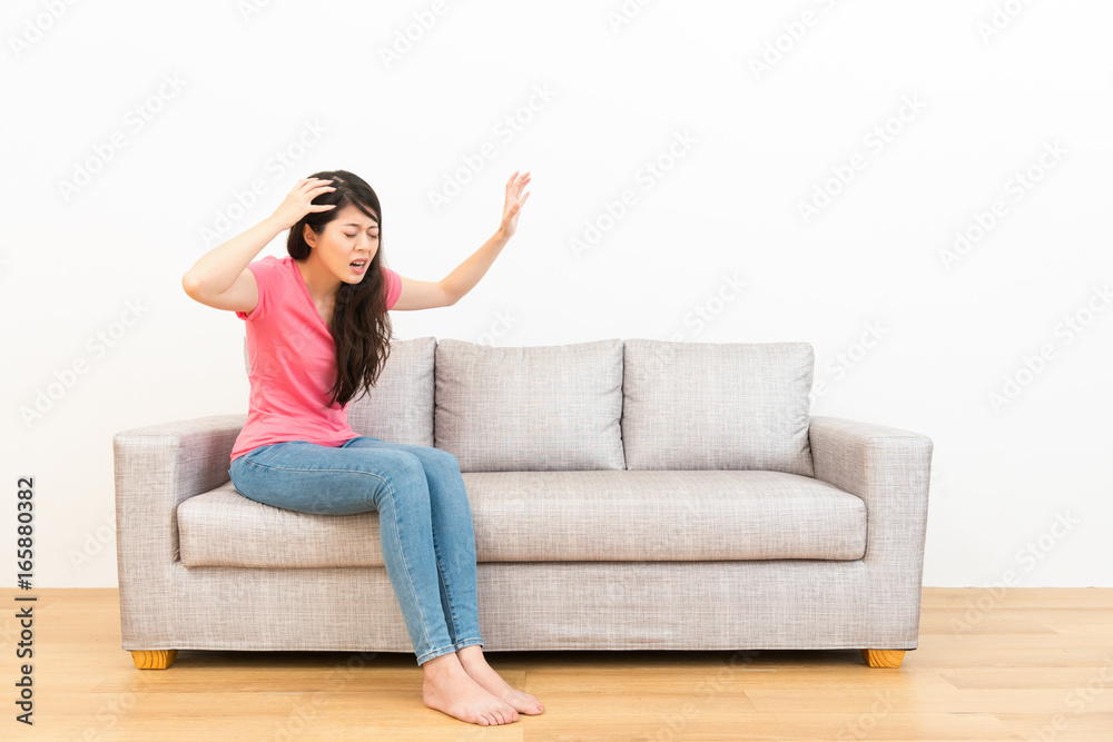young woman feeling uncomfortable headache young woman feeling uncomfortable headache