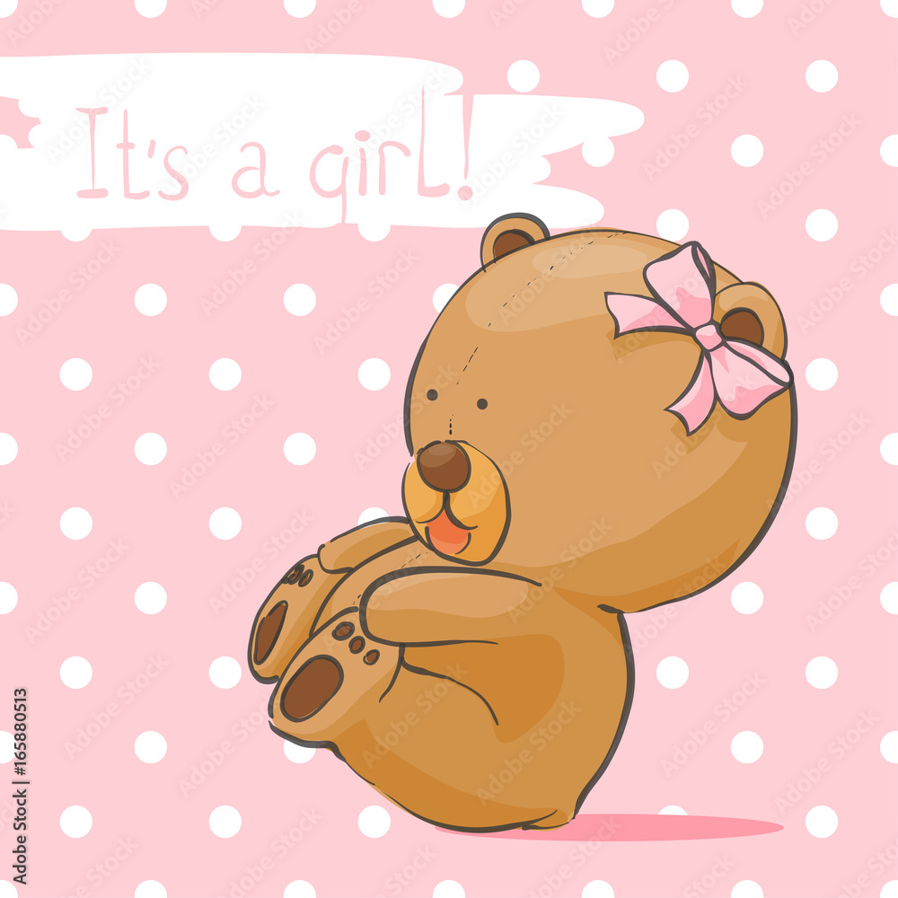 Fototapeta premium Postcard with a bear cub for a girl