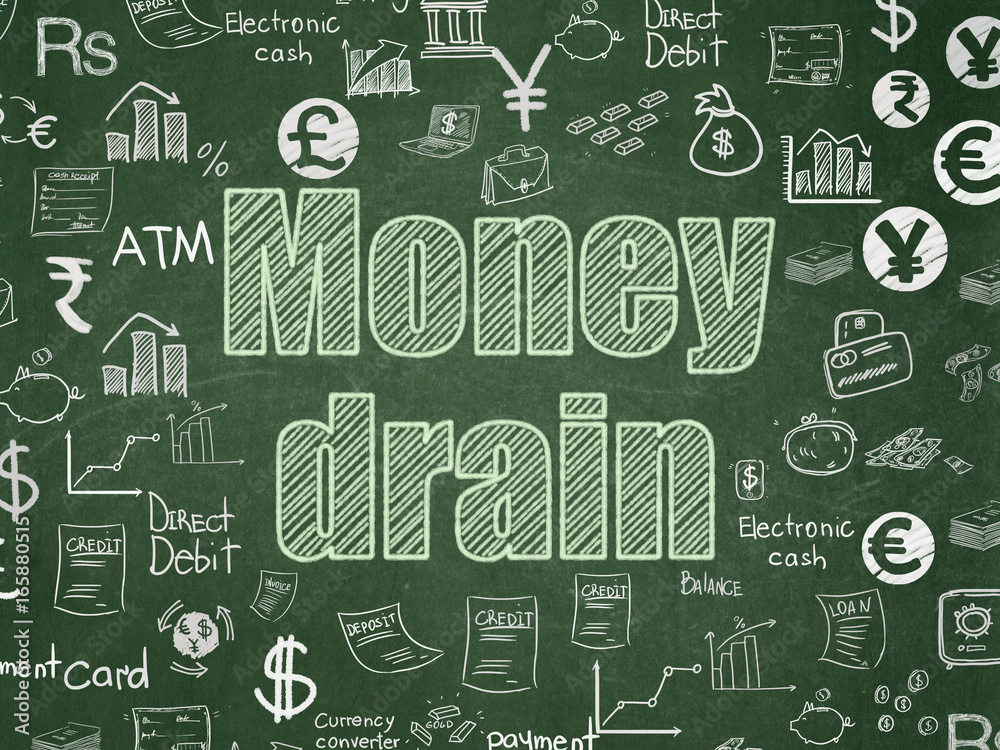 Currency concept: Money Drain on School board background