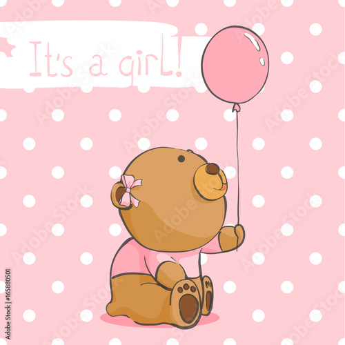 Cute bear cub on a pink background