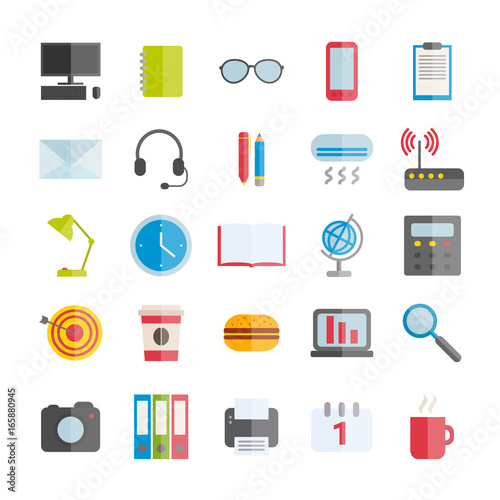 Set of modern vector flat workspace icons for web design