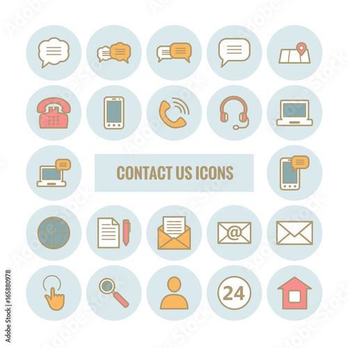 Collection of outline contact us icons. Modern flat  icons for web design