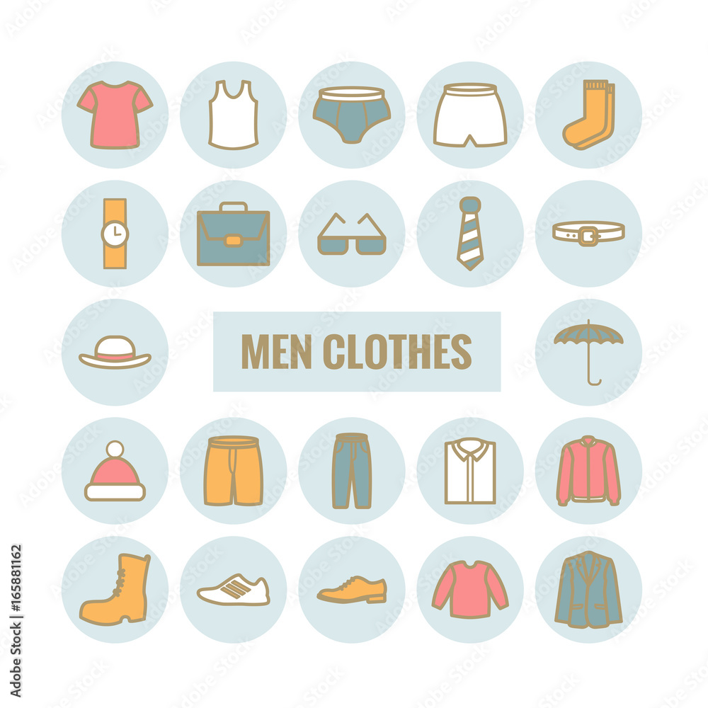 Set of men clothes vector outline icons. Modern flat icons for web design Set of men clothes vector outline icons. Modern flat icons for web design