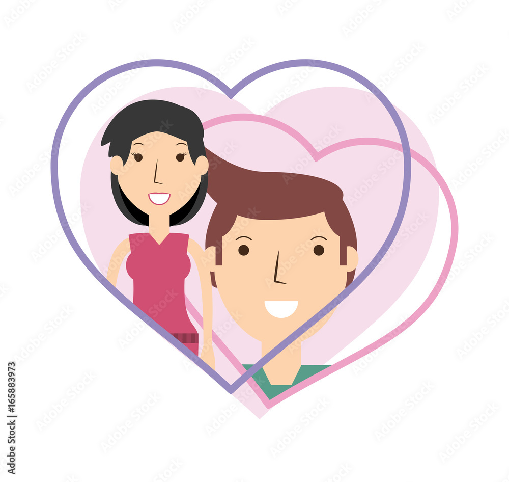 happy couple lover inside heart design