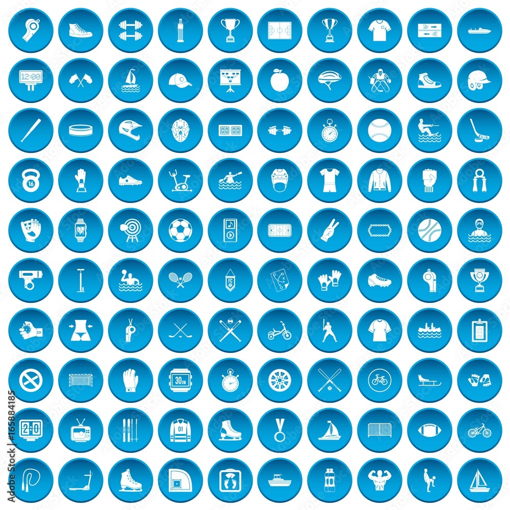 100 sport team icons set blue 100 sport team icons set blue