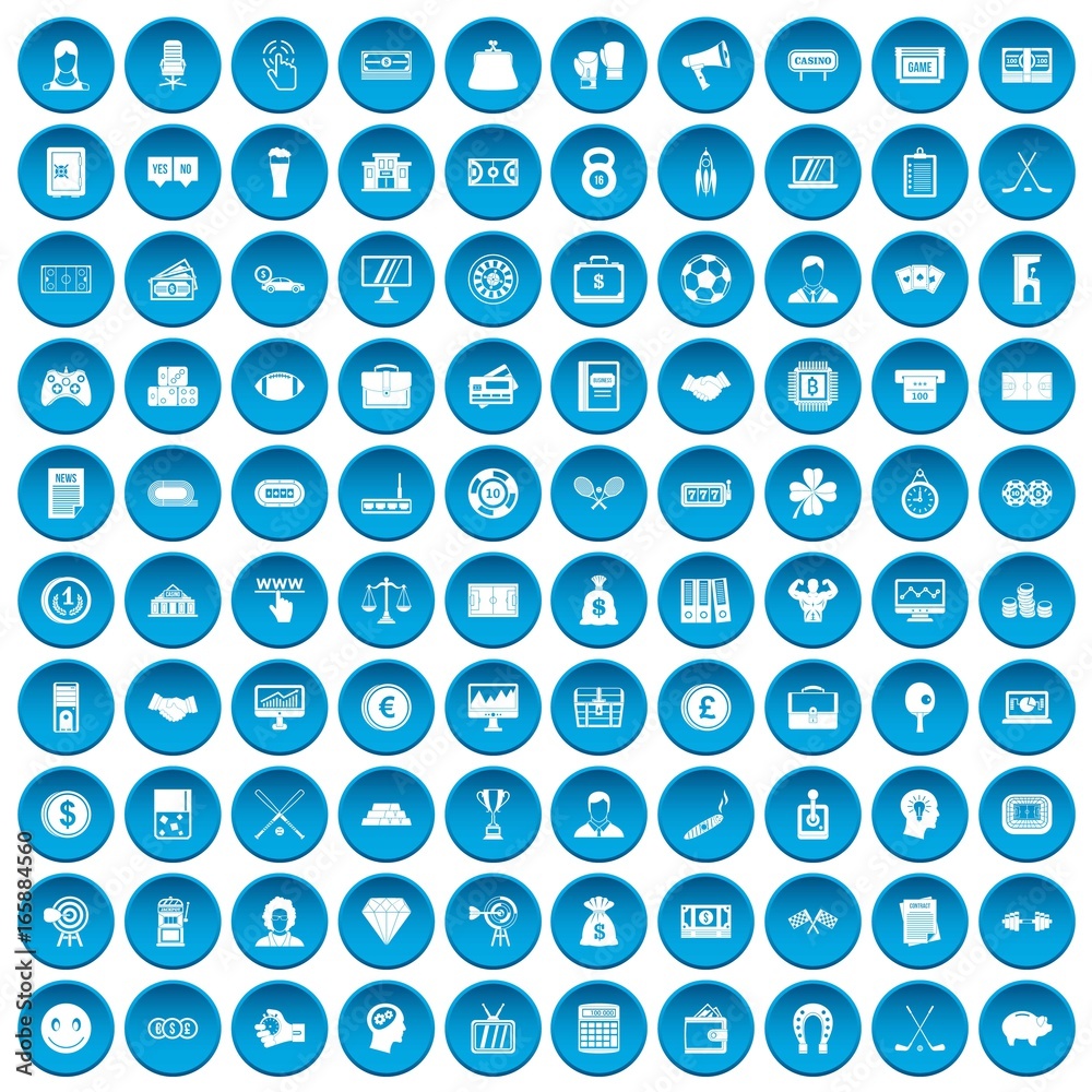 100 sweepstakes icons set blue