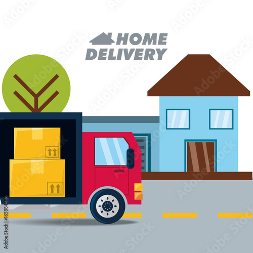 trunk delivery with boxes package in the city