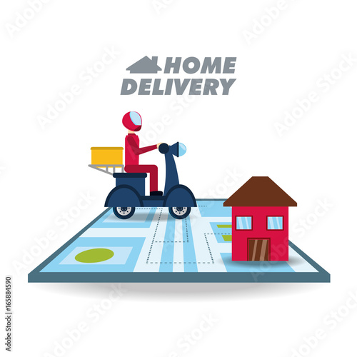 courier delivery with box package in the motocycle and map