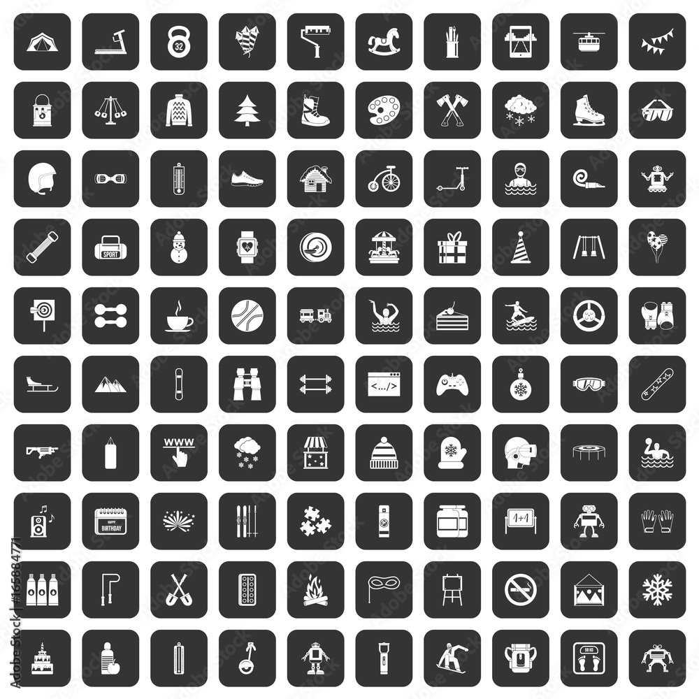 100 children activities icons set black 100 children activities icons set black