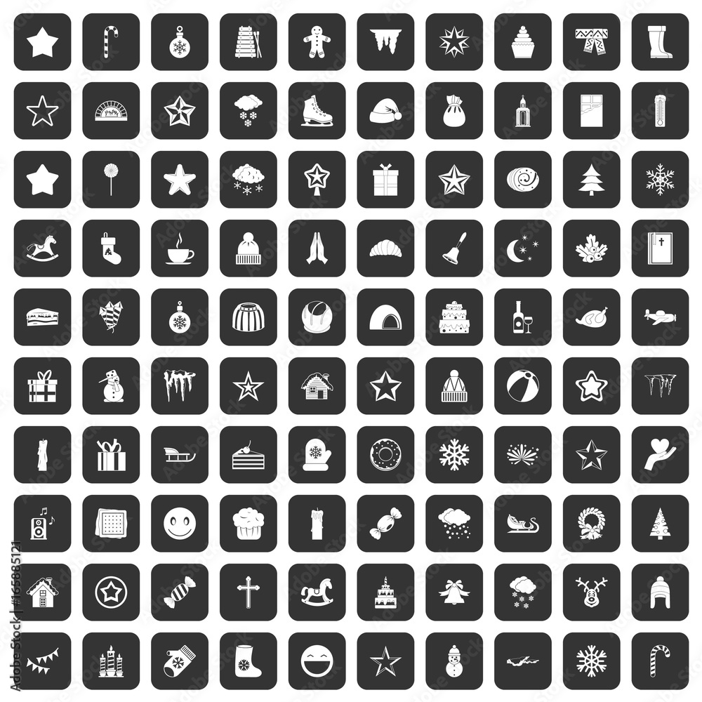 100 christmas icons set black 100 christmas icons set black