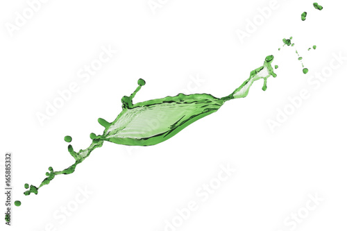 Liquid splash green color flying. Izolated on white background