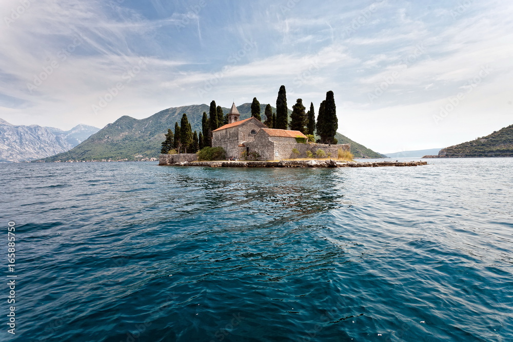 Famous Island with the church in the sea at Kotor Bay, Montenegro. Famous touristic destination