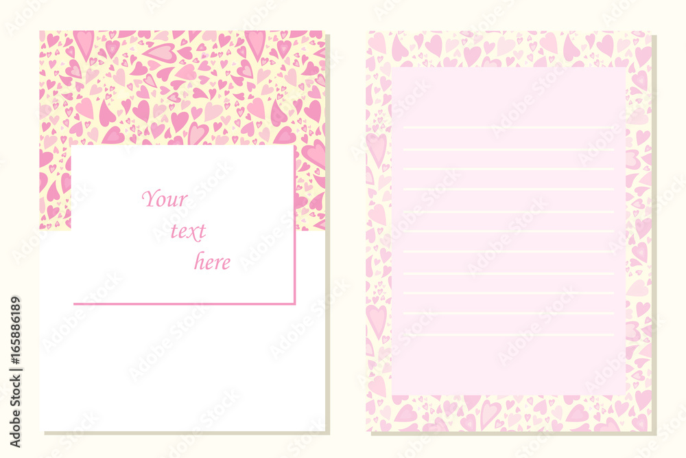Template for greeting card with hearts