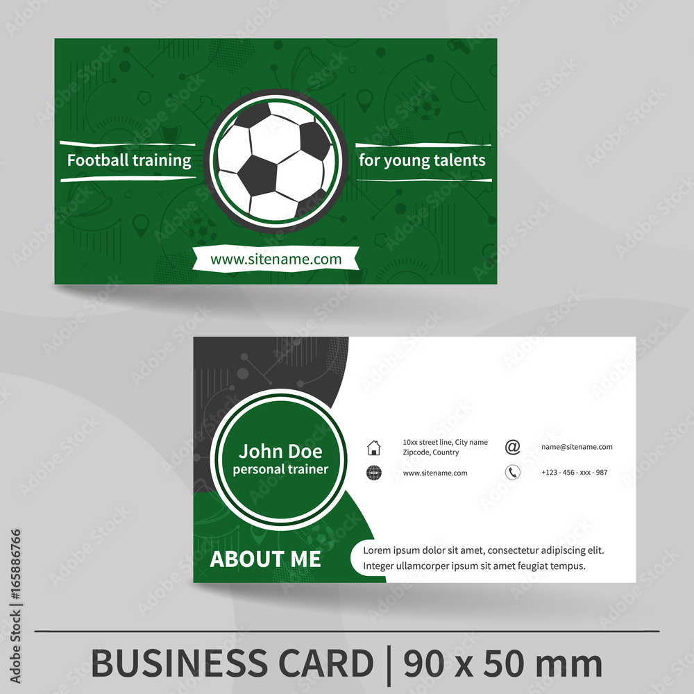 Naklejka Business card template. Football training. Personal trainer. Vector design.
