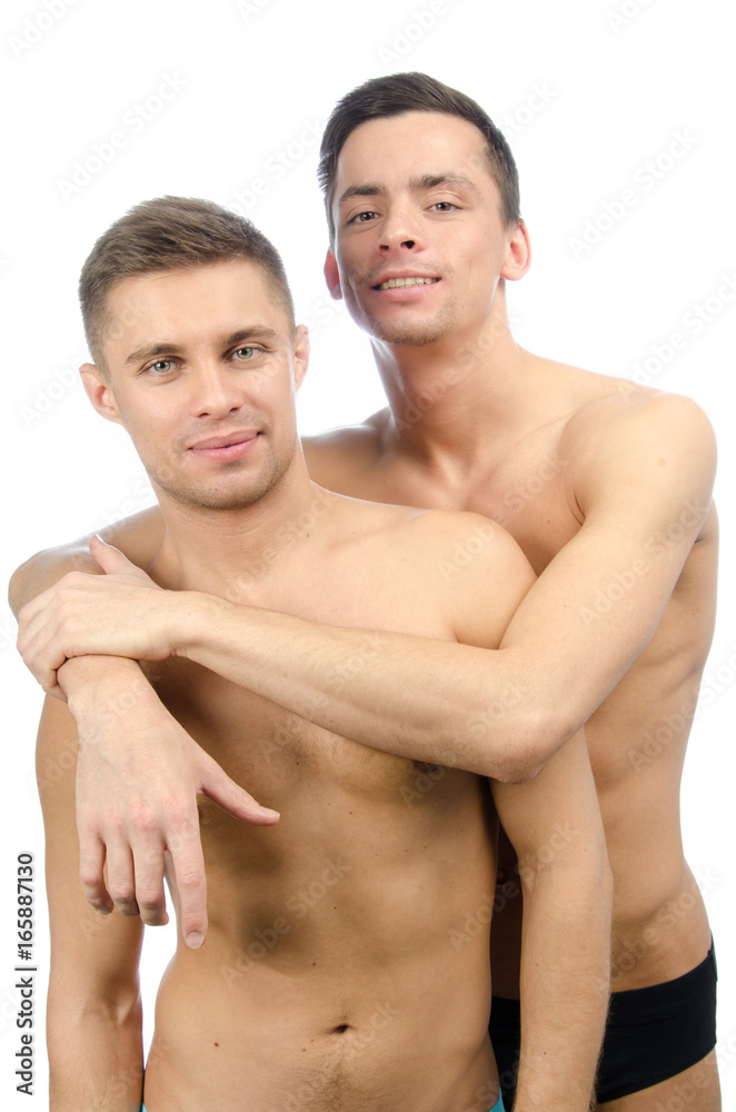 Two sexy guys. Love and relationships. White background. Two sexy guys. Love and relationships. White background.