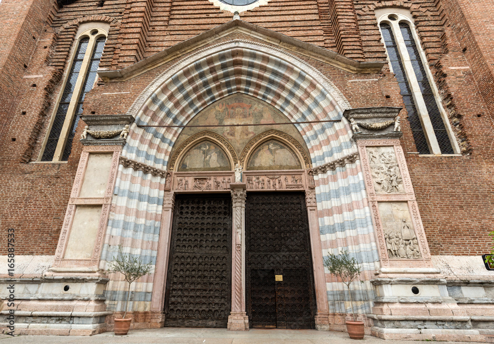 Facade of Sant'Anastasia Church in Verona, Italy.
