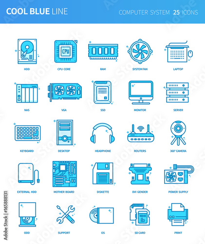 Modern thin line icons set of computer system. Premium quality outline symbol set. Simple linear pictogram pack. Editable line series photo