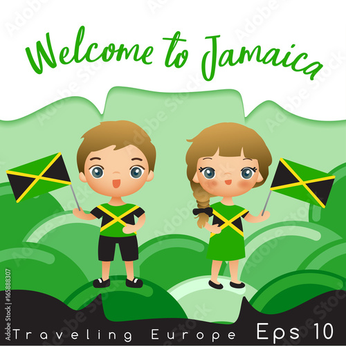 Boy and girl with national flag : Vector Illustration