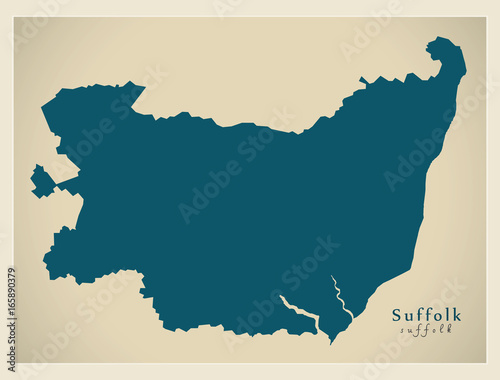 Obraz na płótnie Modern Map - Suffolk county England UK illustration