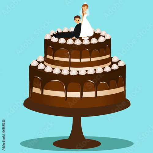 Wedding cake with bride and groom figurine.