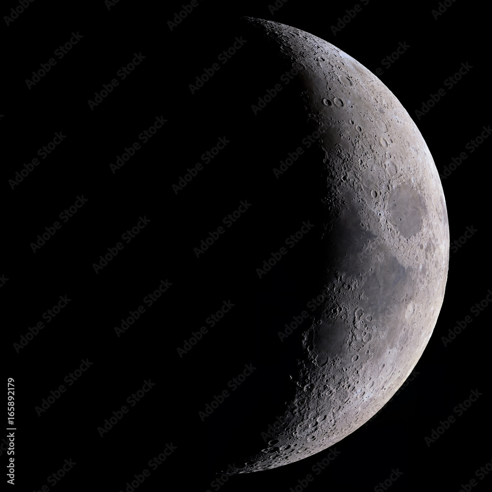 Naklejka premium High detail 27% Crescent Moon shot at 2.700mm focal length