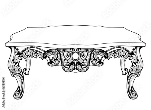 Imperial Baroque Console Table. French Luxury carved ornaments decorated tabl...